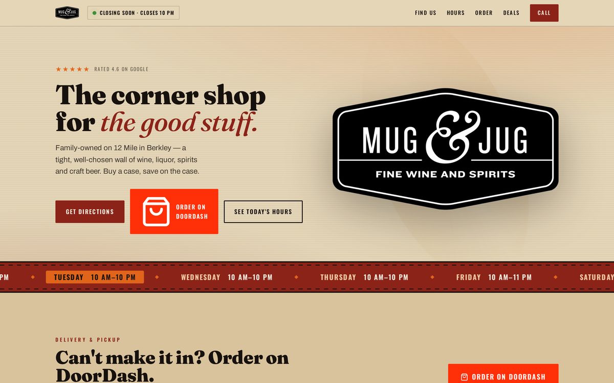 Mug & Jug website designed and built by Topp Level Marketing