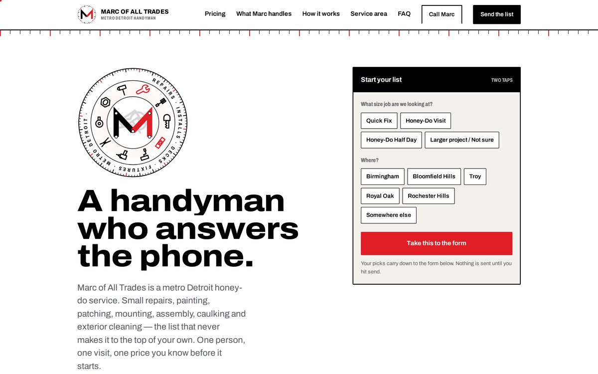 Handyman Marc website designed and built by Topp Level Marketing