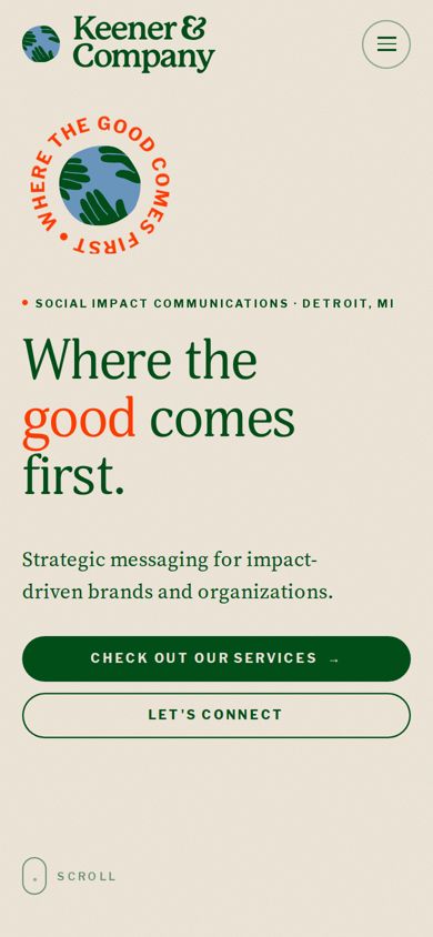 Keener and Company homepage on a phone
